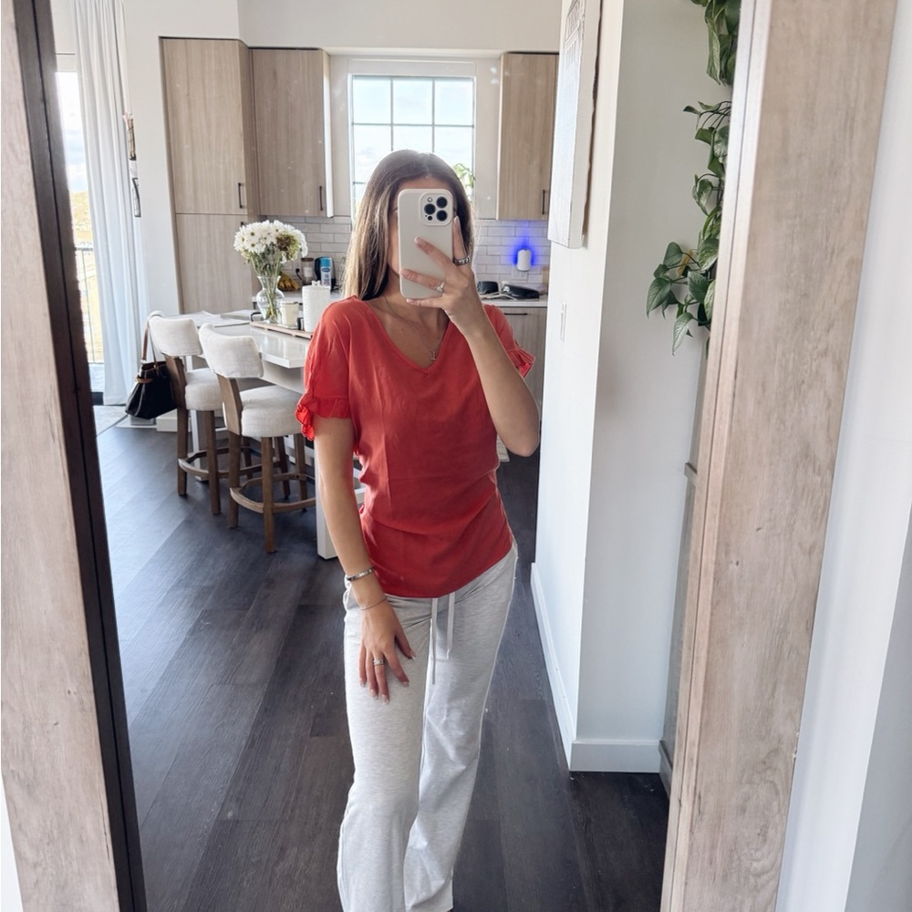 Orange/Red Ruffle Sleeve Top (Size Medium)